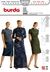8438 BURDA MANDARIN SEMI FIT DRESS LENGTHS, SKIRT PATTERN 10-22